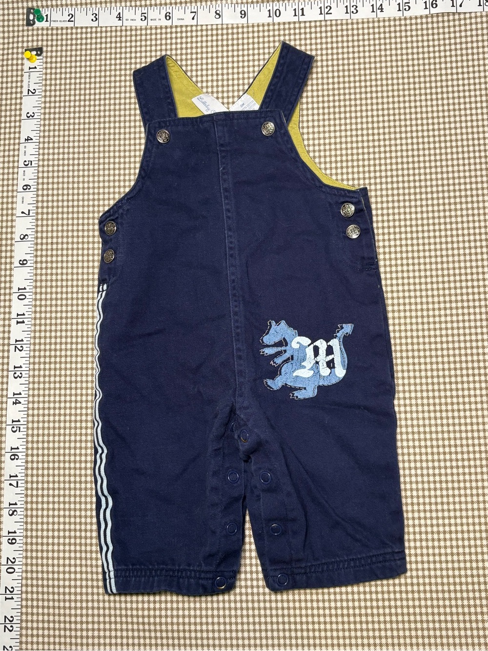 Vintage Lullaby Club 9M Navy Dragon Baby Overalls Romper Y2K